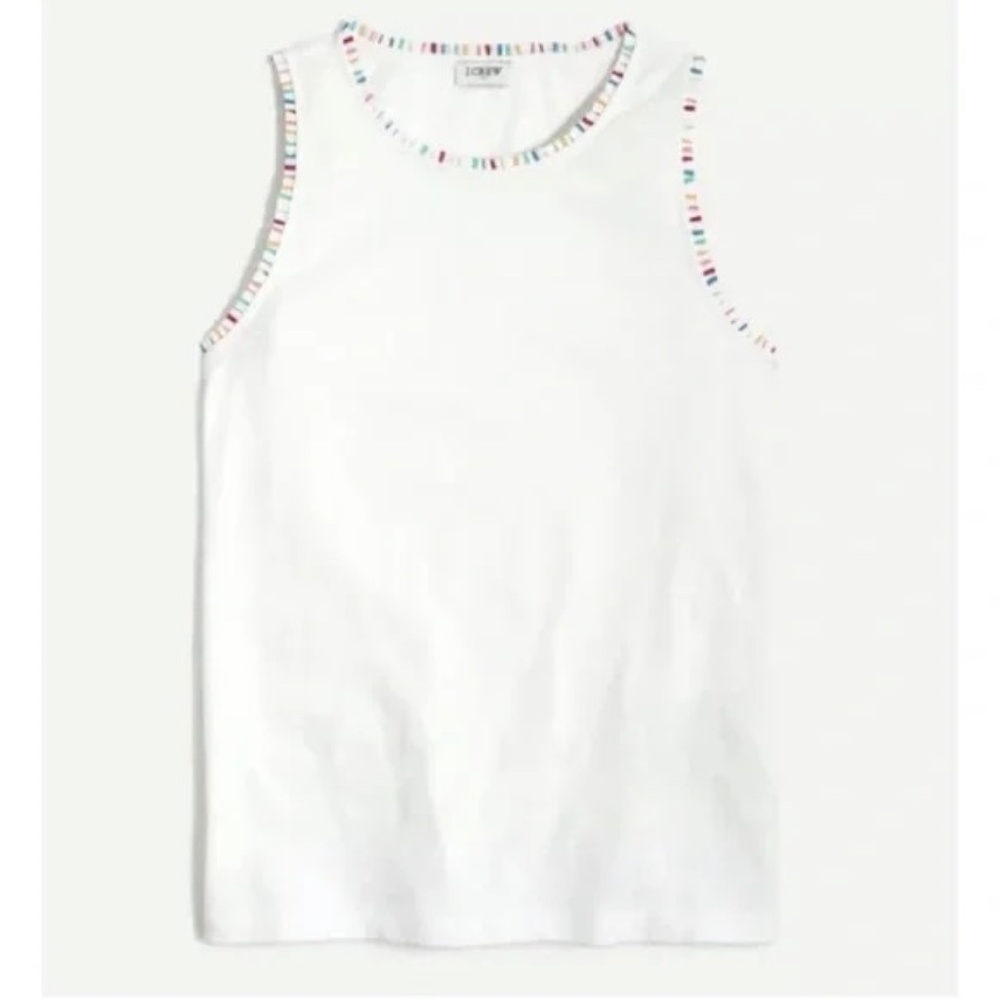 J.Crew Women's White Ruffle-trim Cotton Slub Tank Top Size S